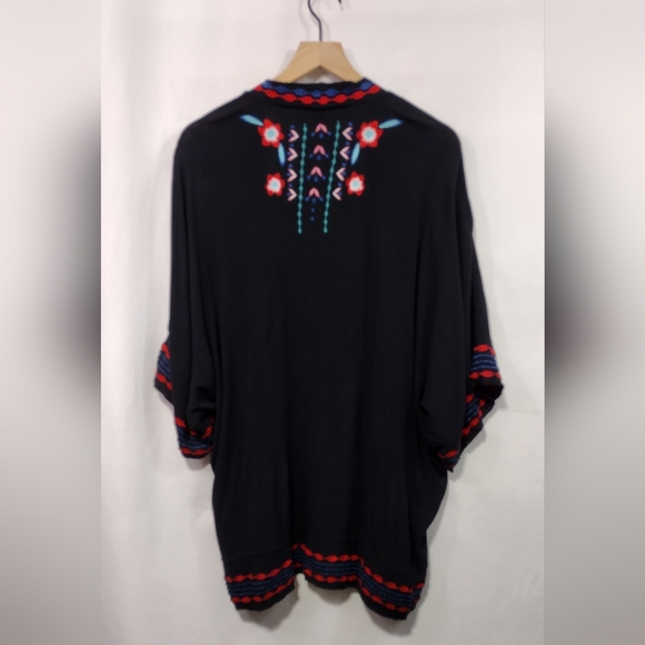 Curations Embroidered Floral Gauze Kimono Women's M/L Black Blue Boho Retro 90s - Picture 7 of 10